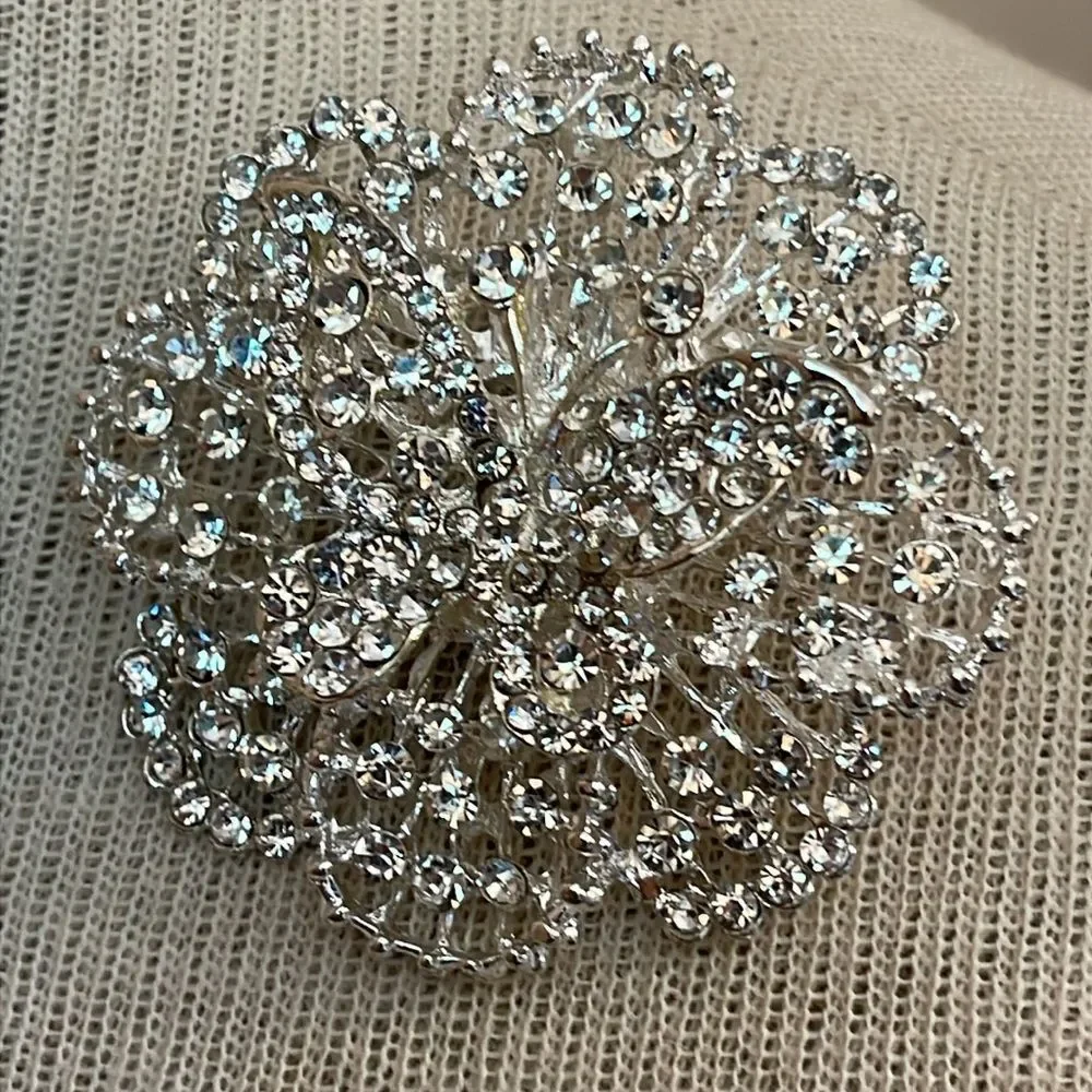 Vintage Style Rhinestone Brooch Flower Shape with a Butterfly in the Middle
